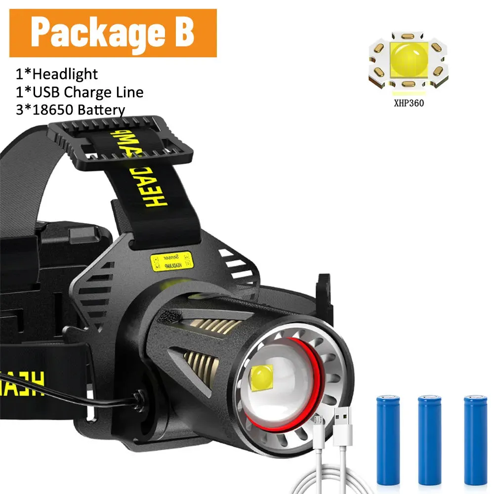 CYCLEZONE USB Rechargeable Headlamps H6 LED Waterproof 18650 Battery Torch Fishing Outdoor Camping Lantern Sensor Headlight