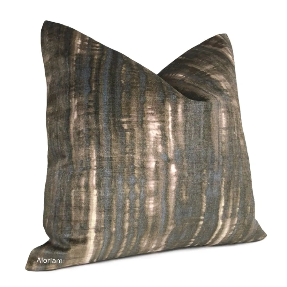 Dante Brown Slate Blue Gray Abstract Velvet Pillow Cover  (Fabric by the Yard available)