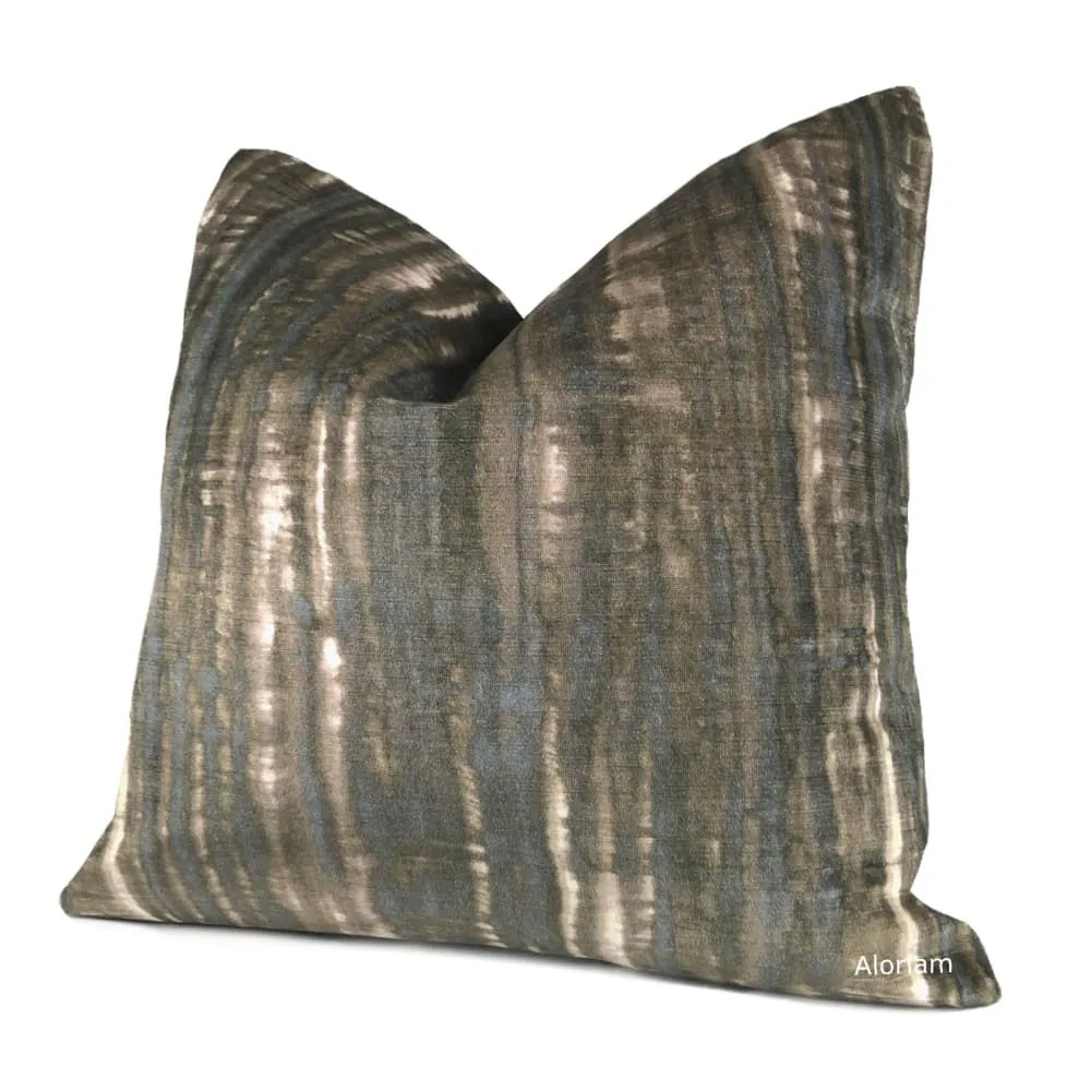 Dante Brown Slate Blue Gray Abstract Velvet Pillow Cover  (Fabric by the Yard available)