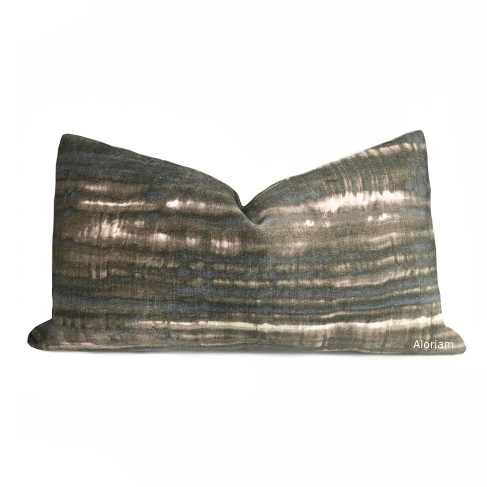 Dante Brown Slate Blue Gray Abstract Velvet Pillow Cover  (Fabric by the Yard available)