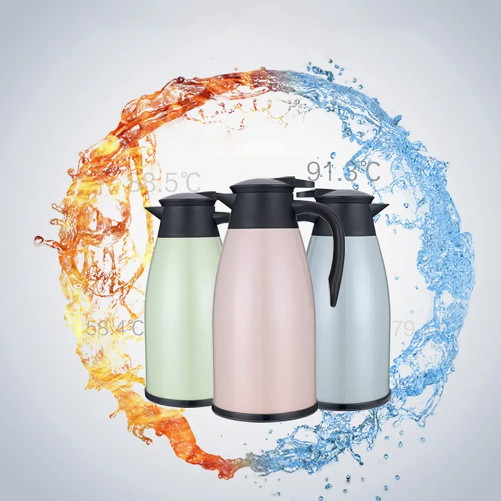 Decdeal Stainless Steel Insulation Bottle Double Walled Vacuum Flask 2L Keep Heat Cold for Beverage Tea Coffee Water