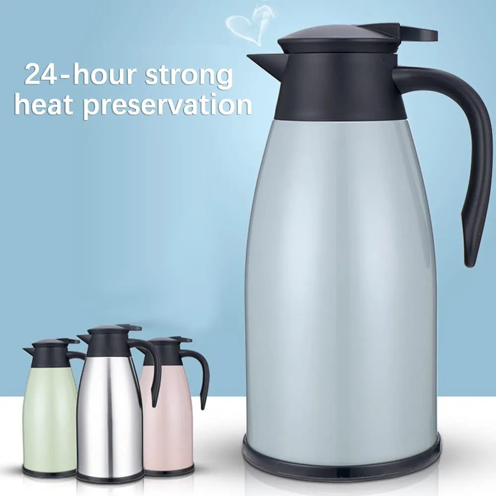 Decdeal Stainless Steel Insulation Bottle Double Walled Vacuum Flask 2L Keep Heat Cold for Beverage Tea Coffee Water