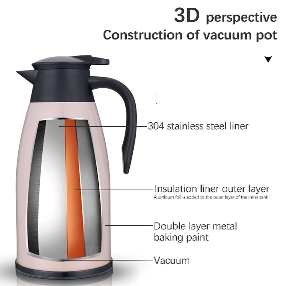 Decdeal Stainless Steel Insulation Bottle Double Walled Vacuum Flask 2L Keep Heat Cold for Beverage Tea Coffee Water