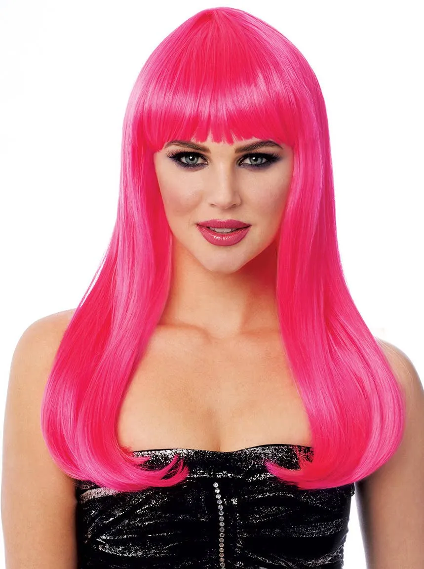 Deluxe Hot Pink Womens Long Mistress Costume Wig