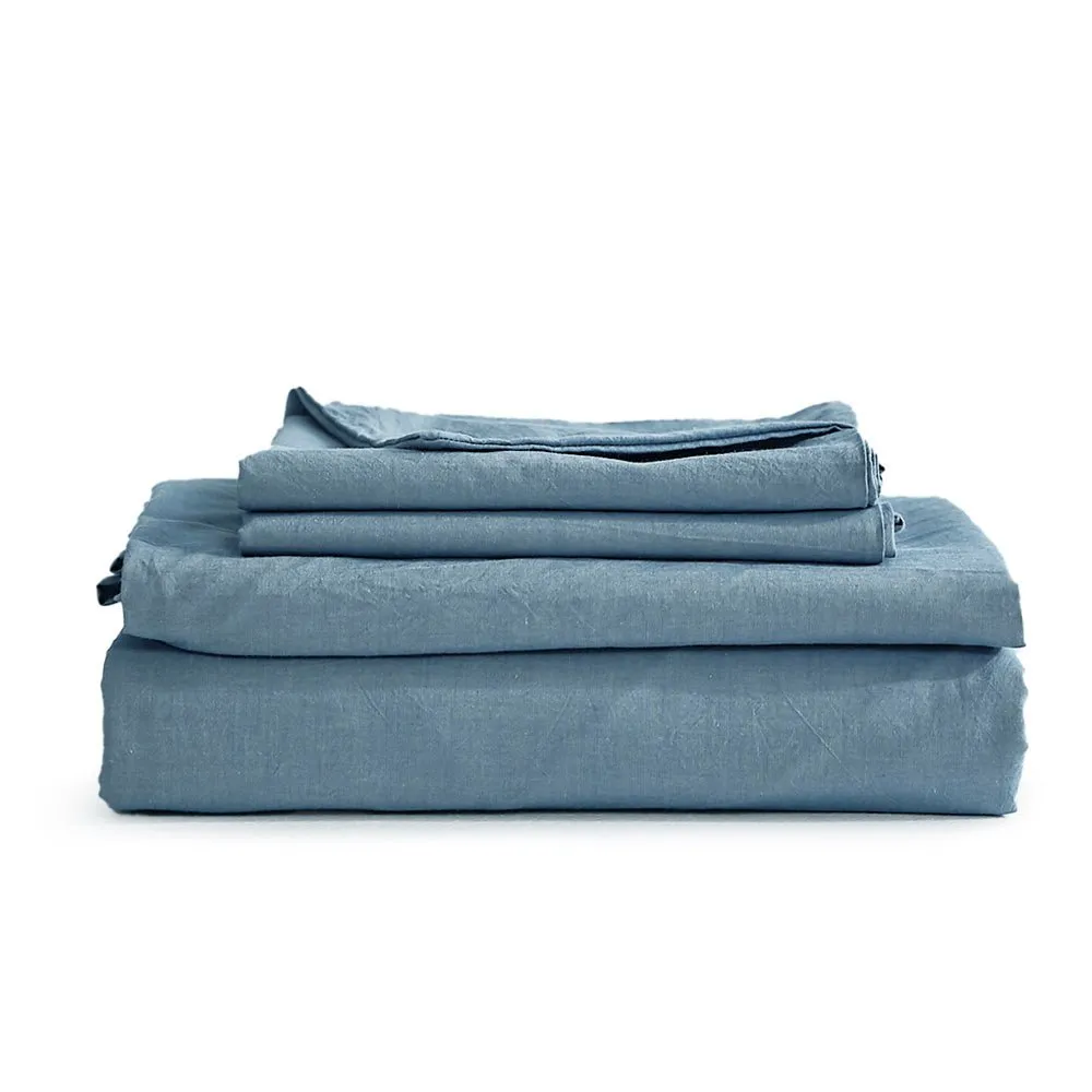 Deluxe Sheet Set Bed Sheets Set Double Flat Cover Pillow Case Blue Essential