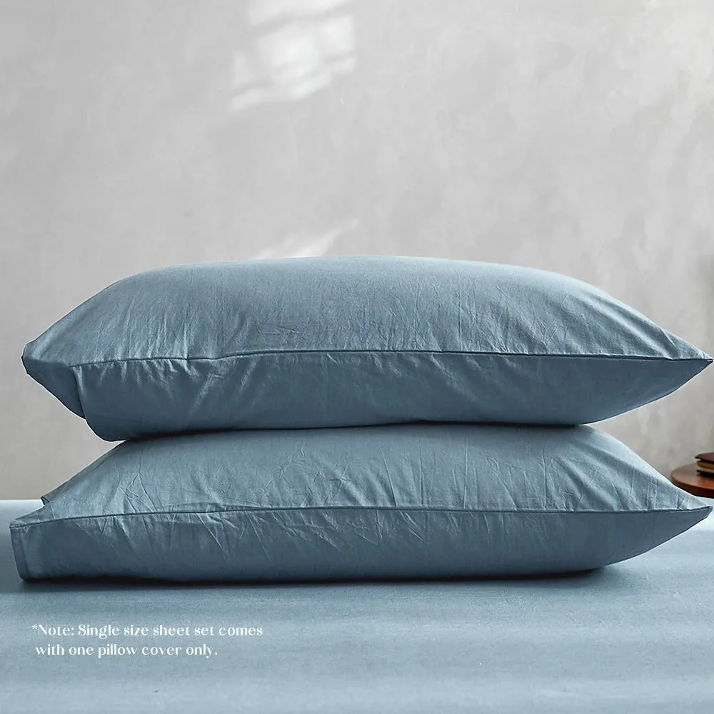 Deluxe Sheet Set Bed Sheets Set Double Flat Cover Pillow Case Blue Essential