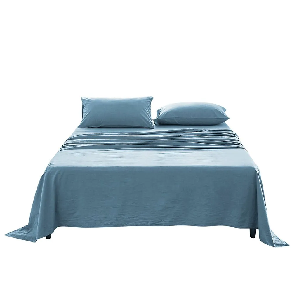 Deluxe Sheet Set Bed Sheets Set Double Flat Cover Pillow Case Blue Essential