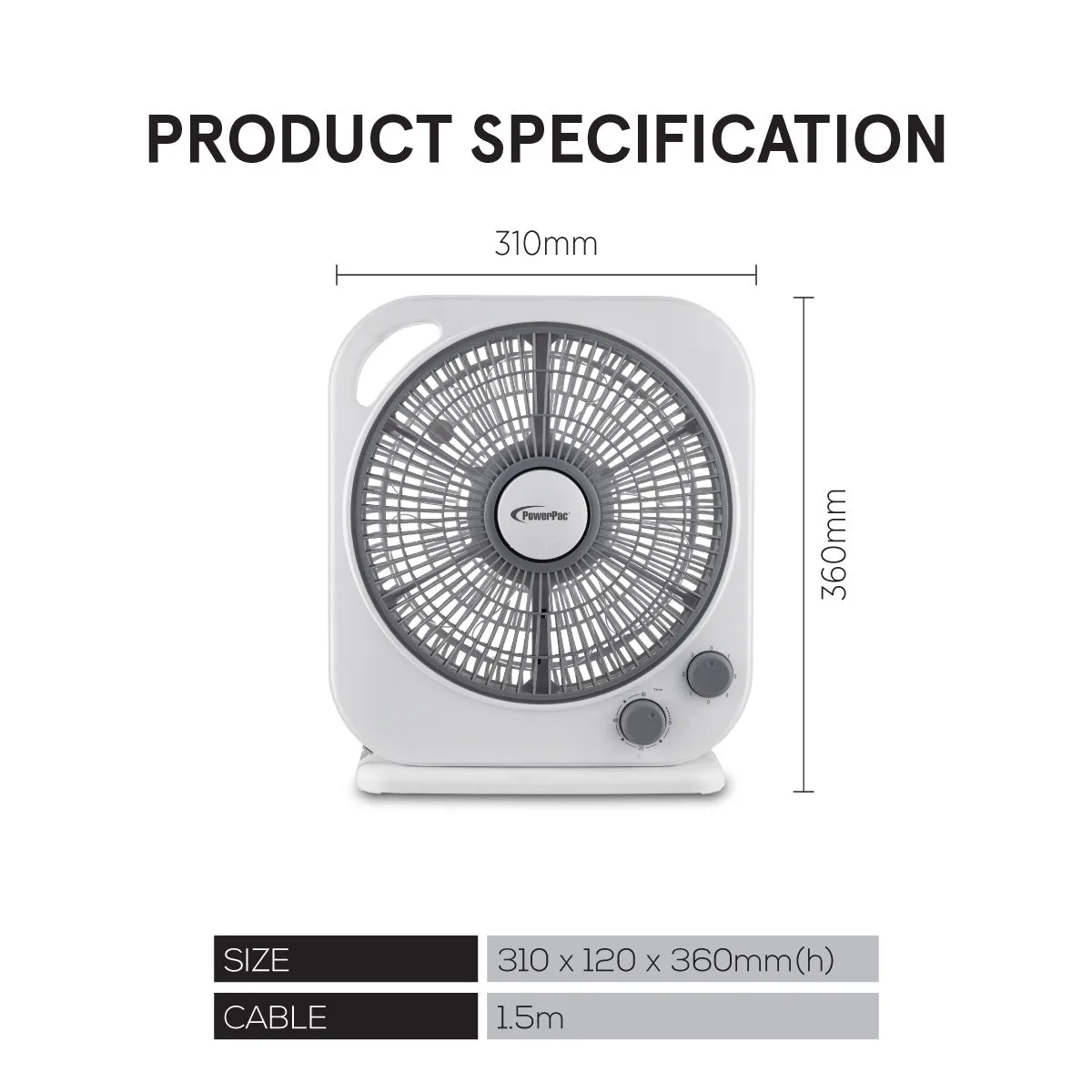 Desk Fan 10" Electric Box Table Fan with Timer (PPBF20)