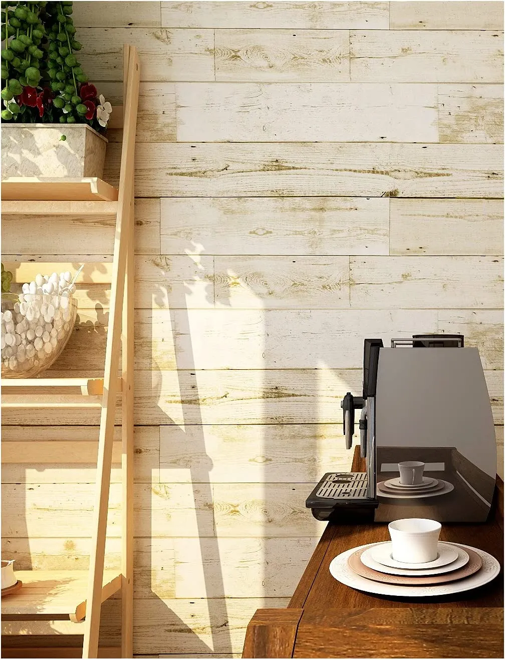 Distressed Wood Wallpaper Off White/Pale Brown 17.7in x 32.8ft