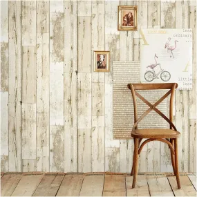 Distressed Wood Wallpaper Off White/Pale Brown 17.7in x 32.8ft