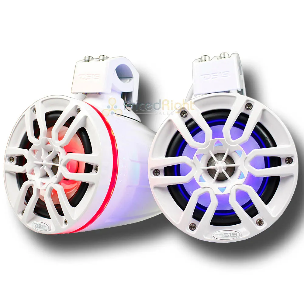 DS18 6.5" Marine Tower Speakers White Hydro Series RGB 370 Watts Max NXL-X6TP/WH