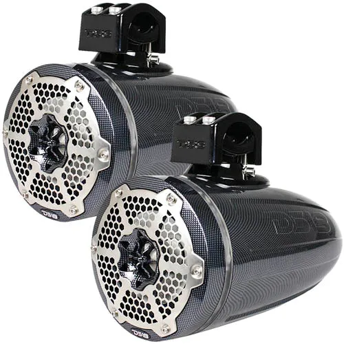 DS18 8" Marine Tower Speakers with RGB LED Lights 370W Carbon Fiber CF-X8TP