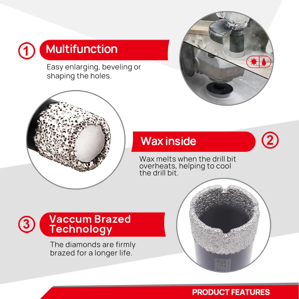 DT-DIATOOL  Diamond Drill Bits with box 5/8"-11 Thread 8pcs Dia 6/6/8/19/32/51mm 35mm Chamfer Bit SDS Aapter for Tile Granite Marble Vacuum Brazed  Holes Core Bits