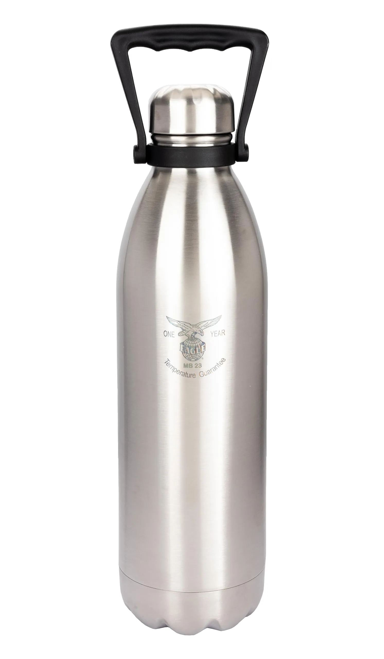 Eagle Primo Silver Stainless Steel Vacuum Insulated Flask with Handle 1900ml| Hot and Cold Water Bottle with Screw lid | Double Walled Silver Bottle for Home, Office, Travel