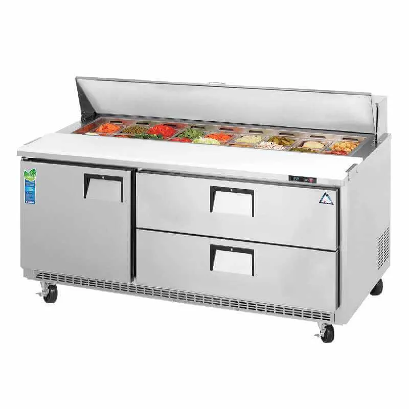 Everest - EPBNR3-D2, Commercial 71" 10 Pan Salad Sandwich Food Prep Table Refrigerator 2 Drawers