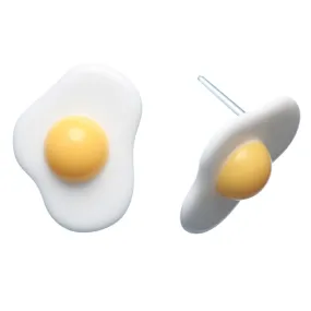 Exaggerated Sunny Side Up Fried Egg Studs Hypoallergenic Earrings for Sensitive Ears Made with Plastic Posts