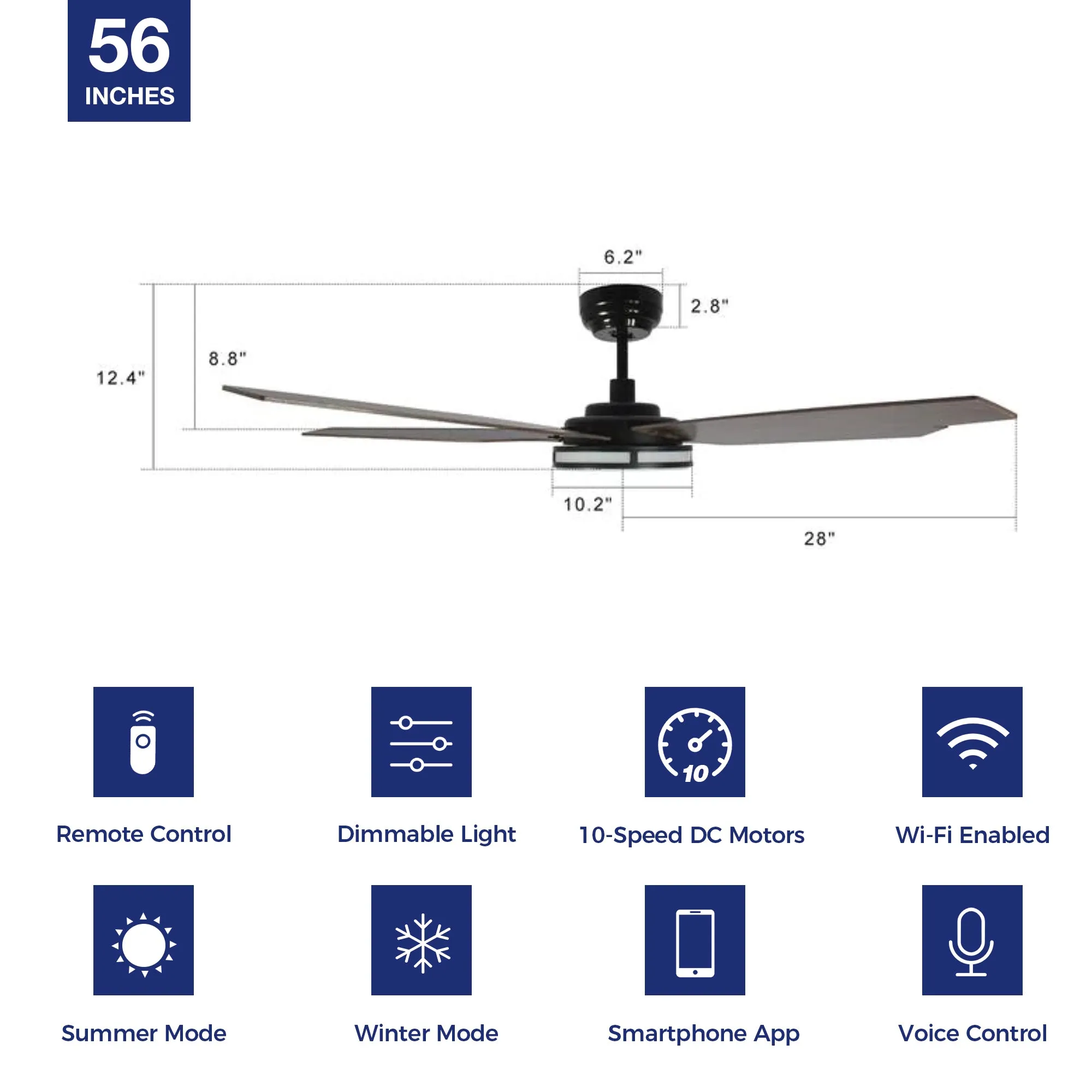 Explorer Smart Ceiling Fan with LED Light and Remote Outdoor/Indoor 56"