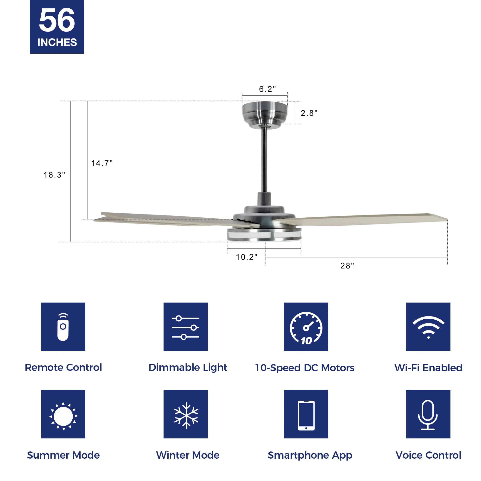 Explorer Smart Ceiling Fan with LED Light and Remote Outdoor/Indoor 56"