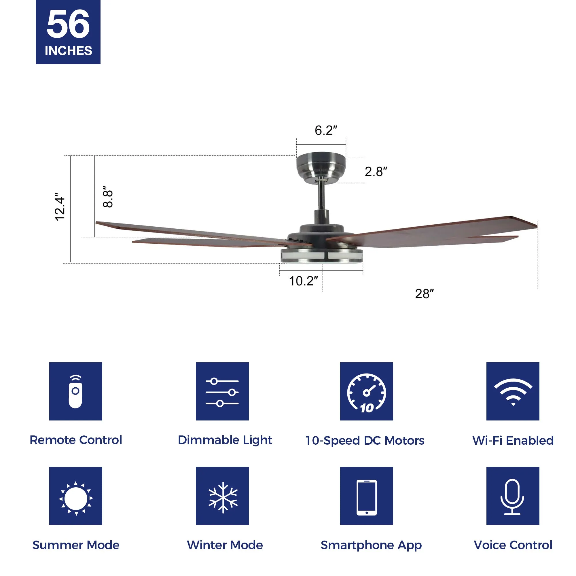 Explorer Smart Ceiling Fan with LED Light and Remote Outdoor/Indoor 56"