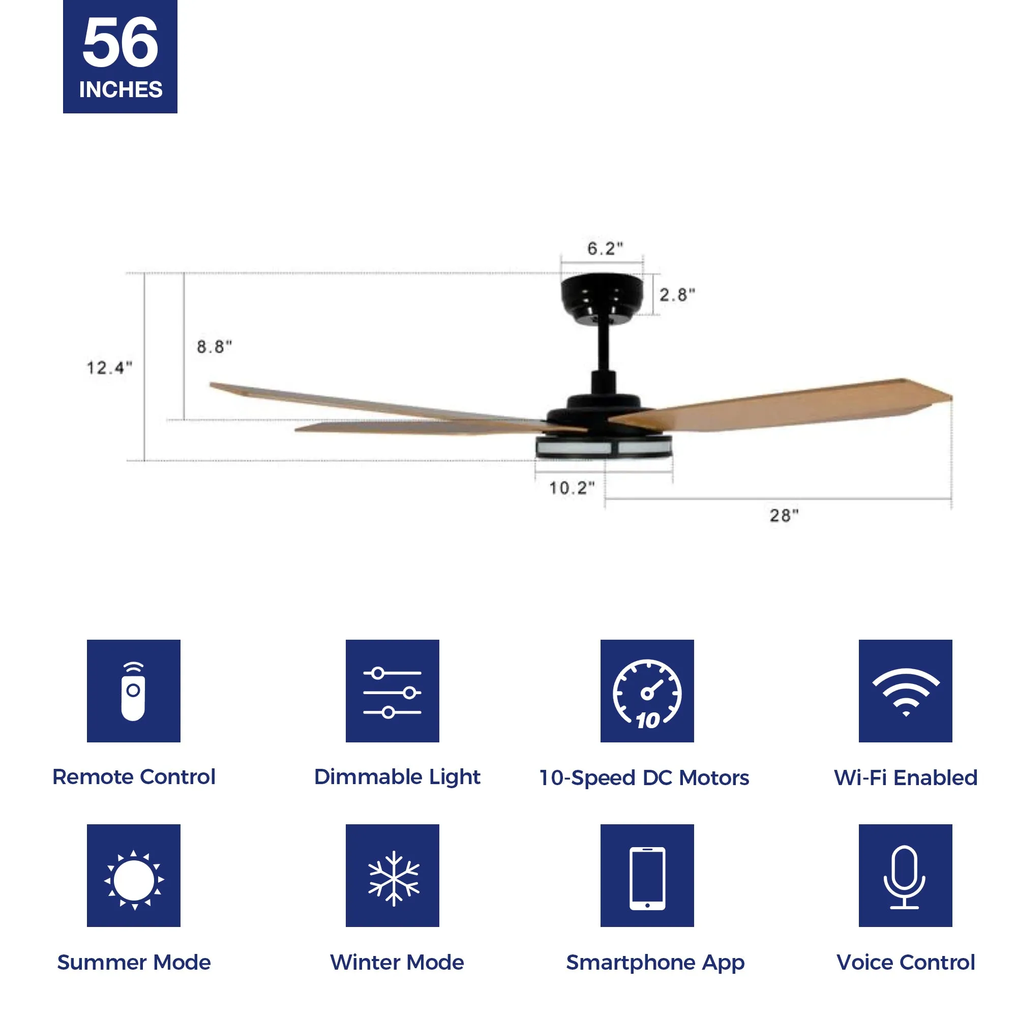 Explorer Smart Ceiling Fan with LED Light and Remote Outdoor/Indoor 56"