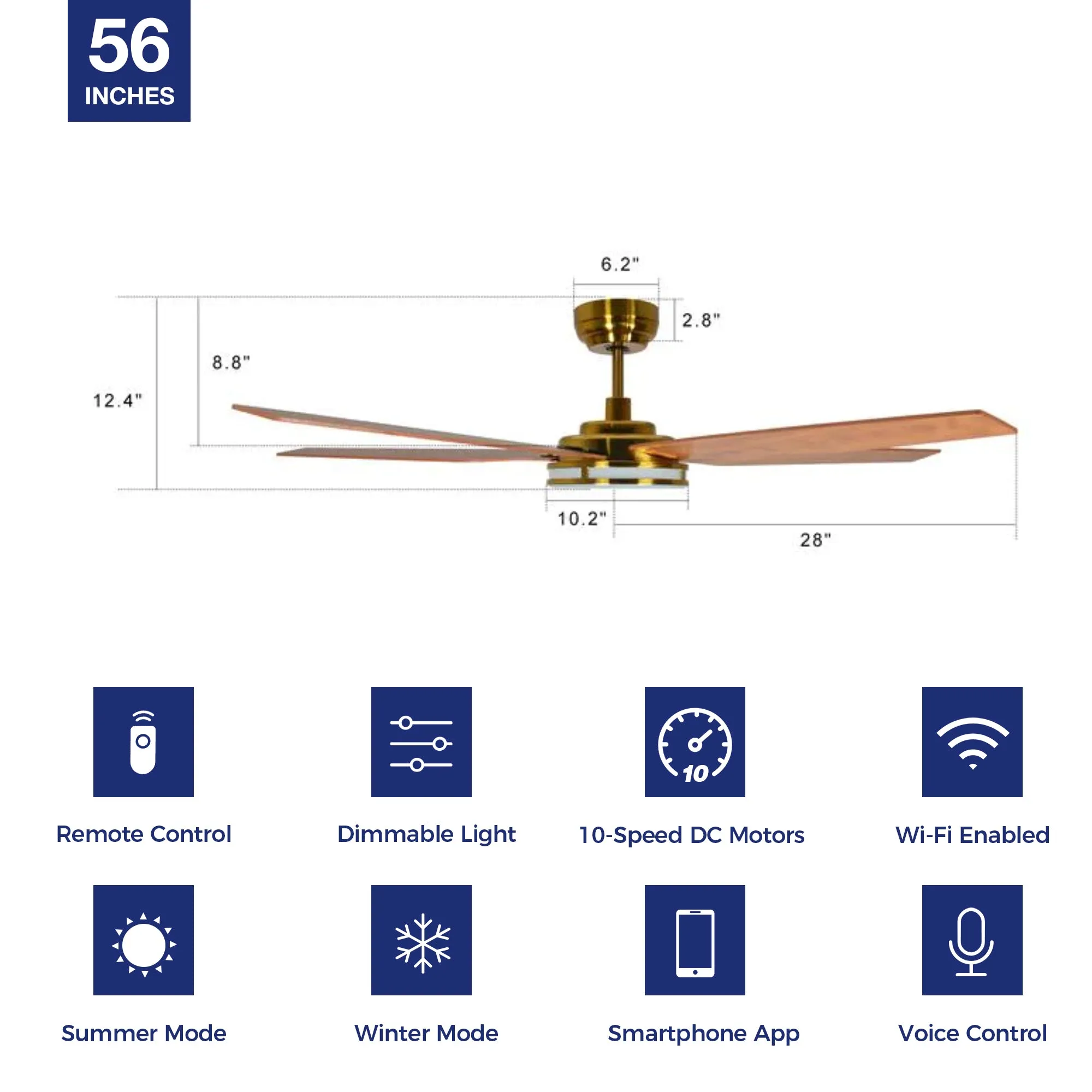 Explorer Smart Ceiling Fan with LED Light and Remote Outdoor/Indoor 56"