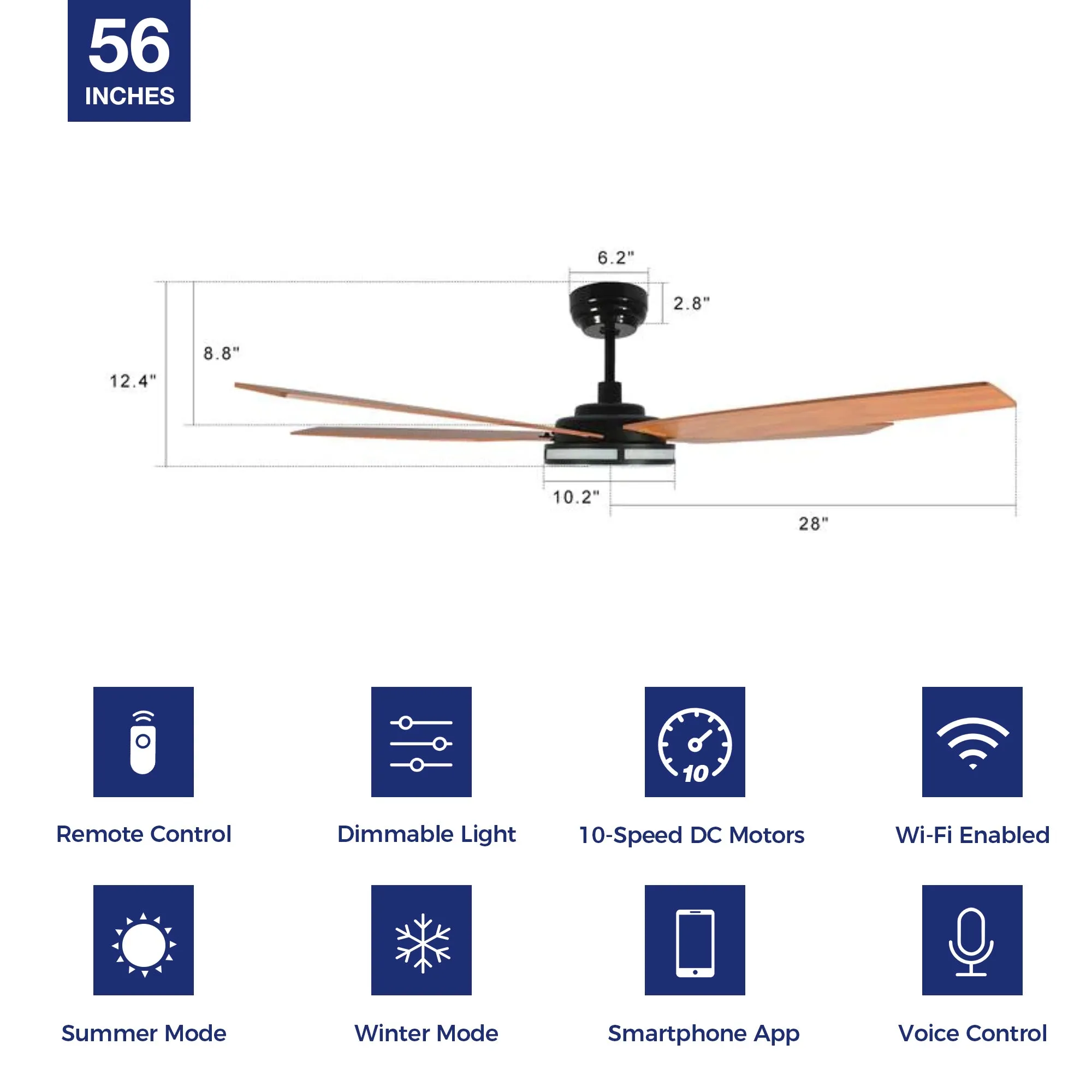 Explorer Smart Ceiling Fan with LED Light and Remote Outdoor/Indoor 56"