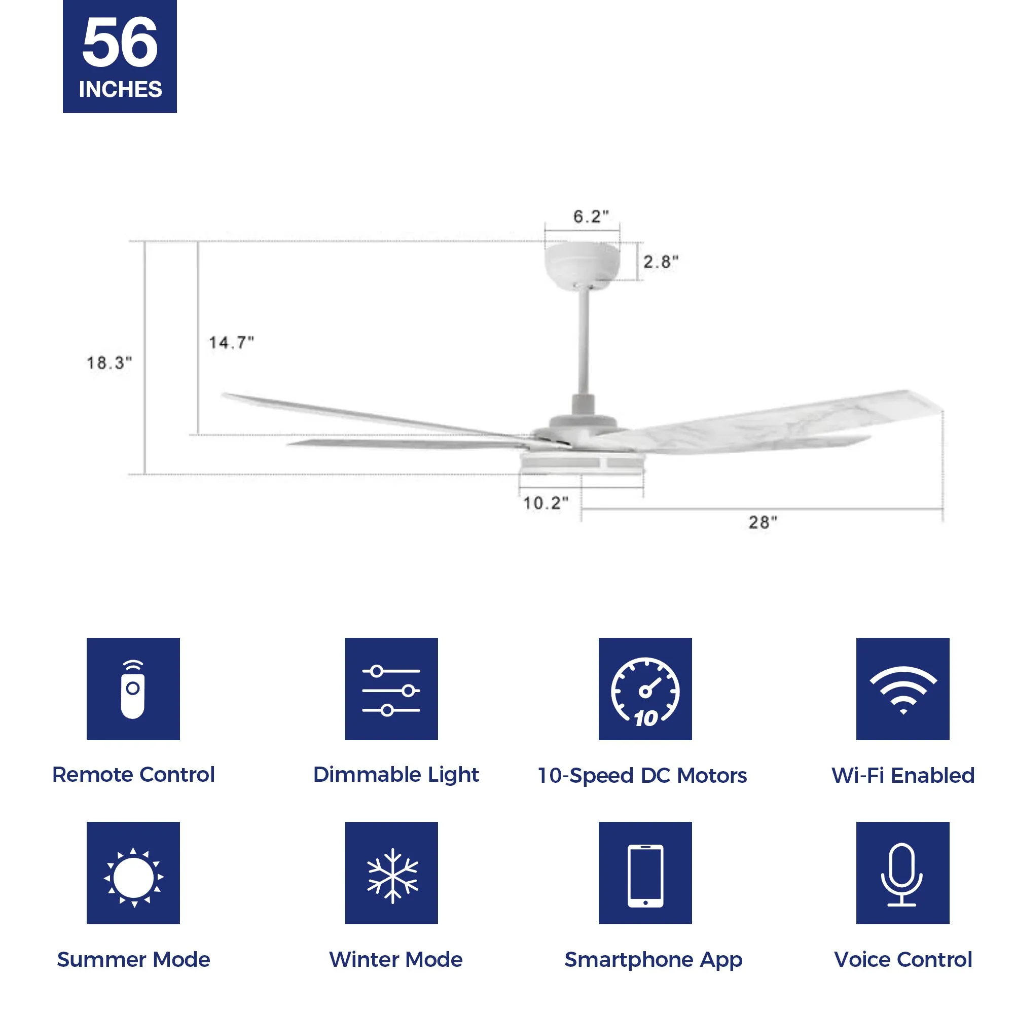 Explorer Smart Ceiling Fan with LED Light and Remote Outdoor/Indoor 56"