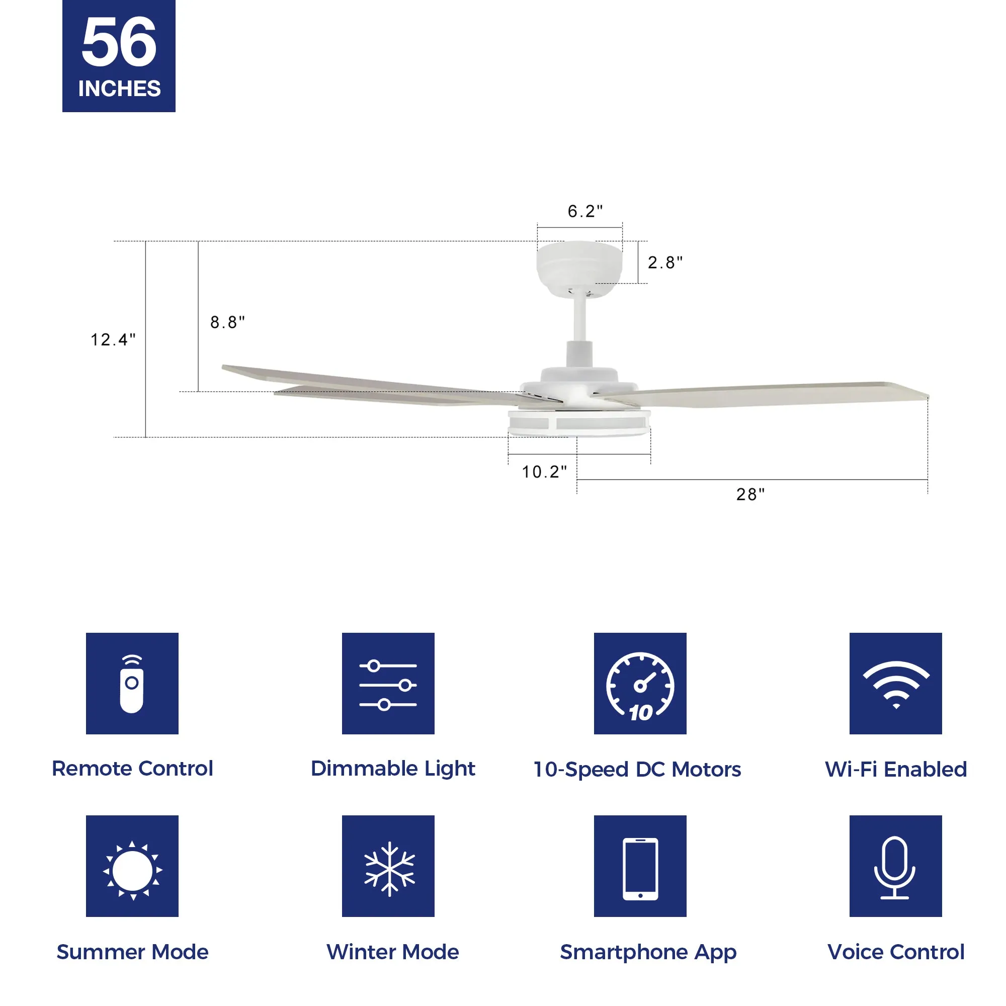 Explorer Smart Ceiling Fan with LED Light and Remote Outdoor/Indoor 56"