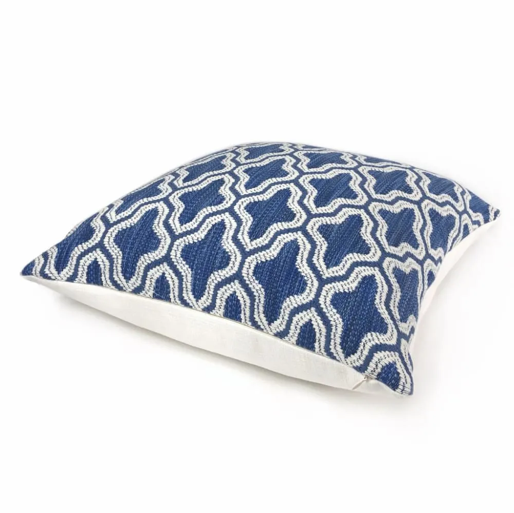 Ezra Blue White Moorish Tile Pillow Cover (Fabric by the Yard available)