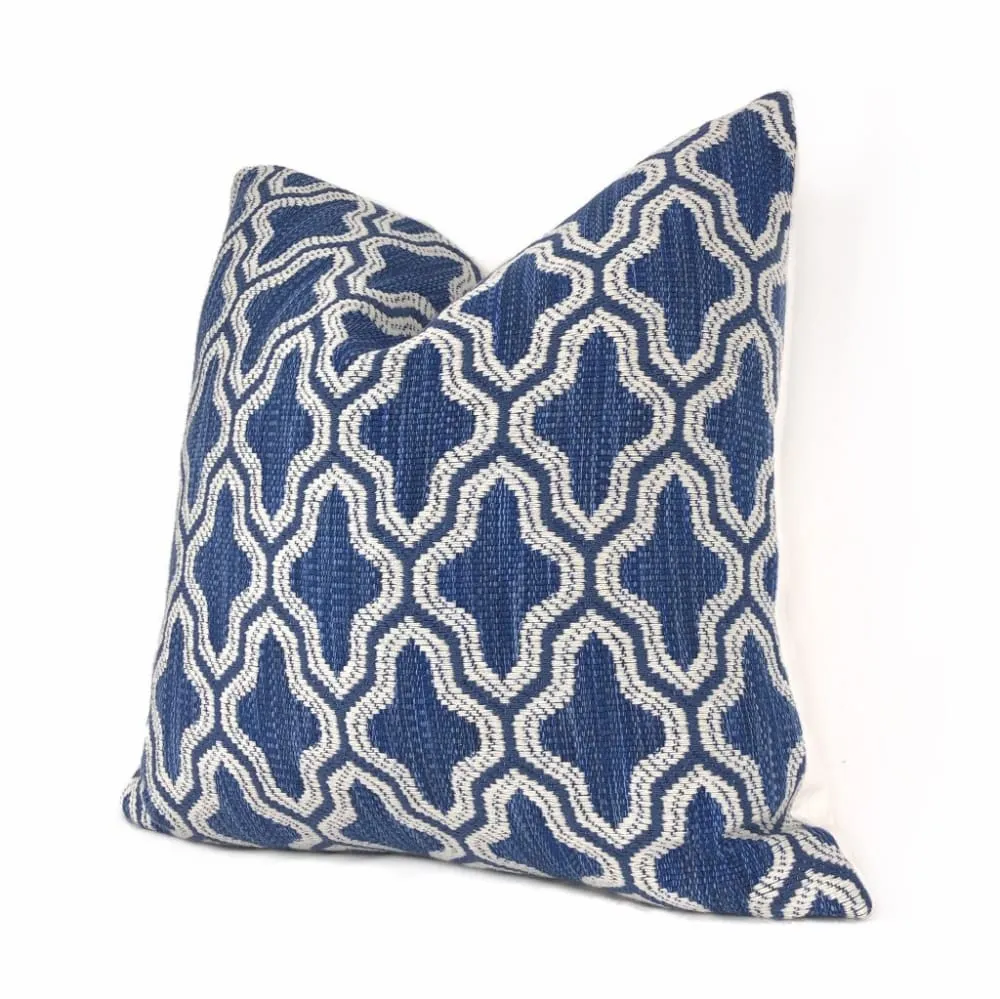 Ezra Blue White Moorish Tile Pillow Cover (Fabric by the Yard available)