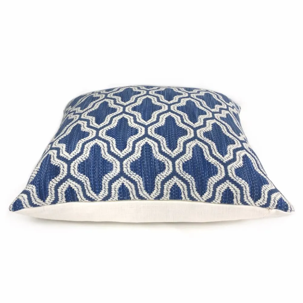 Ezra Blue White Moorish Tile Pillow Cover (Fabric by the Yard available)