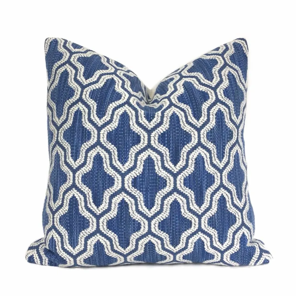 Ezra Blue White Moorish Tile Pillow Cover (Fabric by the Yard available)