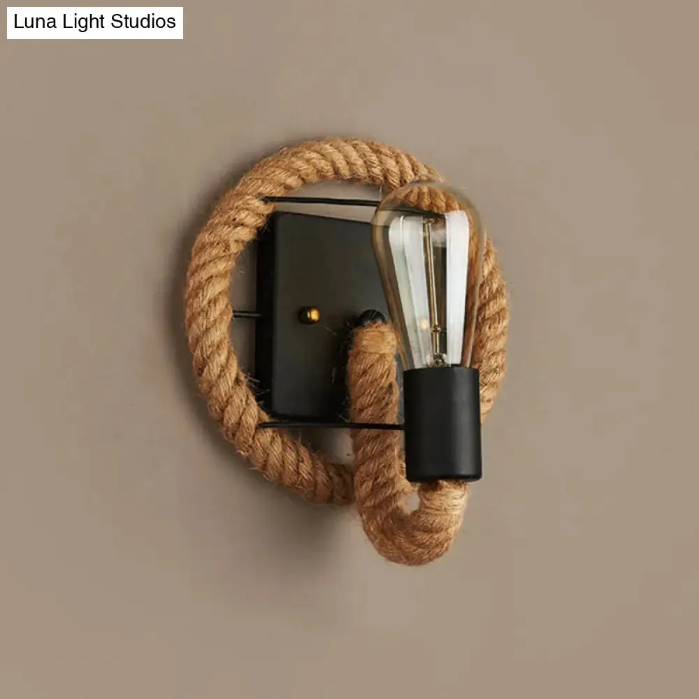 Farmhouse Brown Wall Lamp with Rope Wrap - Oval/Round Dining Room Light