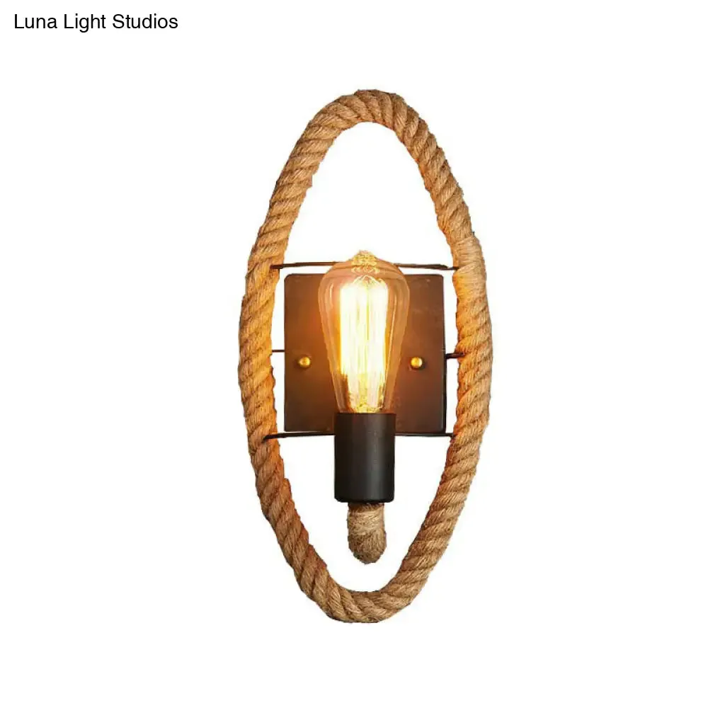 Farmhouse Brown Wall Lamp with Rope Wrap - Oval/Round Dining Room Light