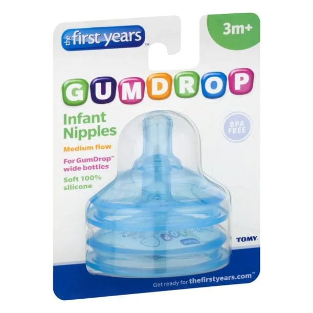 FIRST YEARS  Nipples Gumdrop 2pk Wide Neck: Extend the life of your GumDrop Wide Neck Bottles with these Replacement Nipples - Y4970