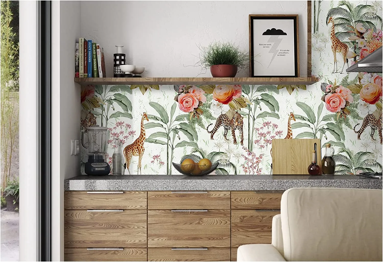 Floral Wallpaper Jungle Animal Self Adhesive 17.7in x 9.8ft