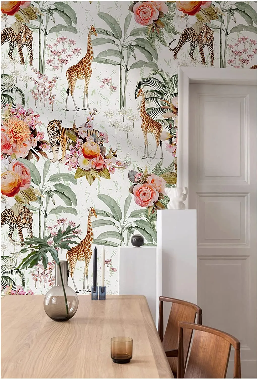 Floral Wallpaper Jungle Animal Self Adhesive 17.7in x 9.8ft