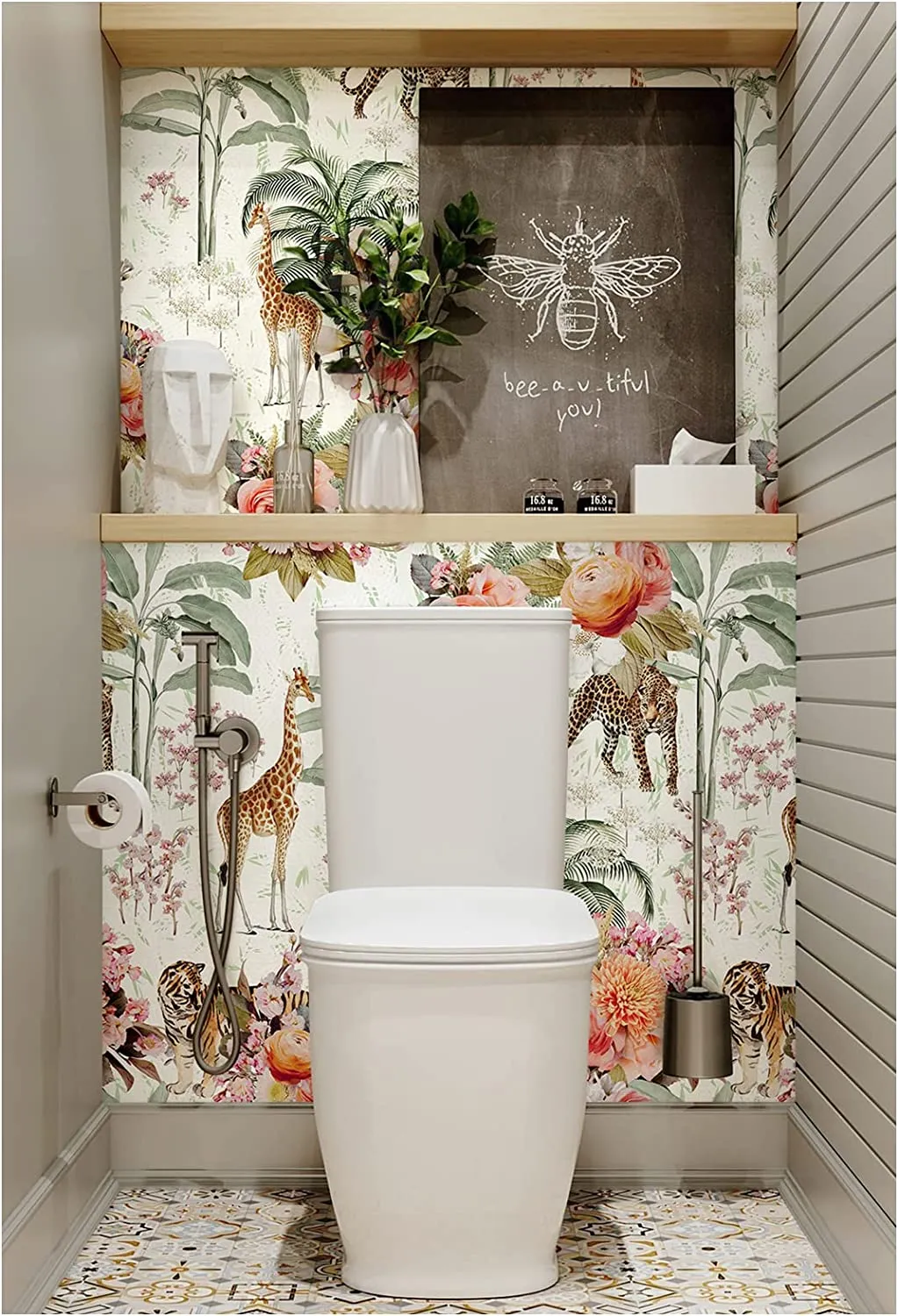 Floral Wallpaper Jungle Animal Self Adhesive 17.7in x 9.8ft