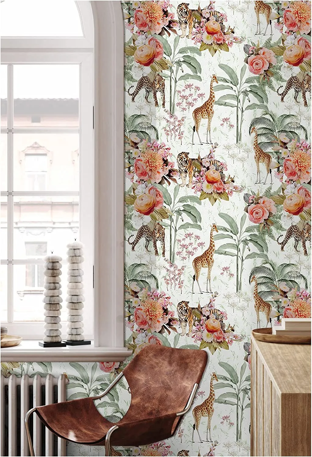 Floral Wallpaper Jungle Animal Self Adhesive 17.7in x 9.8ft