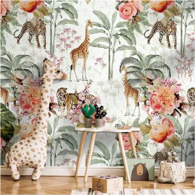 Floral Wallpaper Jungle Animal Self Adhesive 17.7in x 9.8ft