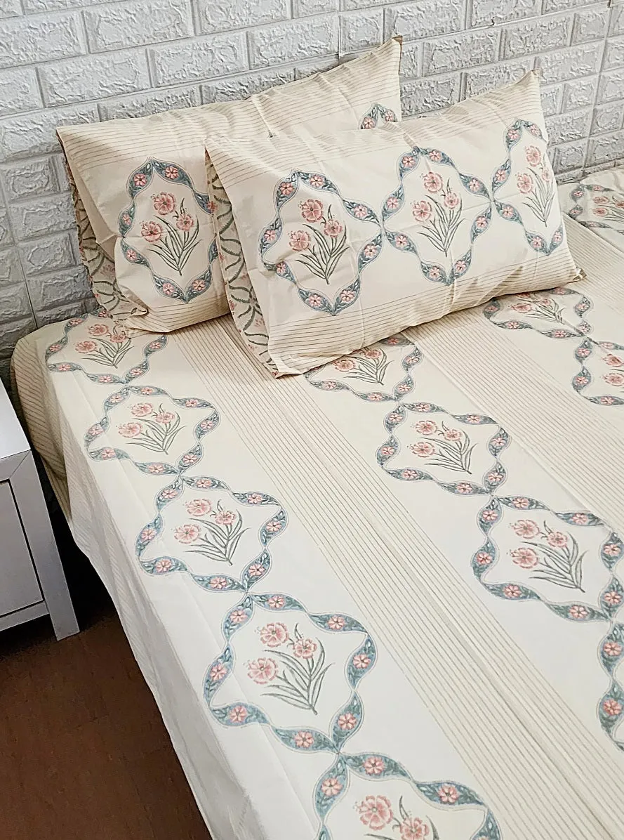 Flower Print Bed Sheet - Block Print