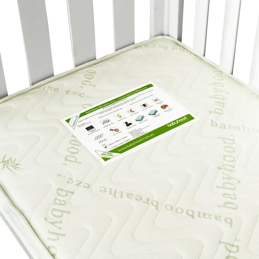 [FOC Assembly] (1 yr warranty) Babyhood Riya Cot 5-in-1 Beech/Grey   Bamboo Innerspring - (Bundle Pack)