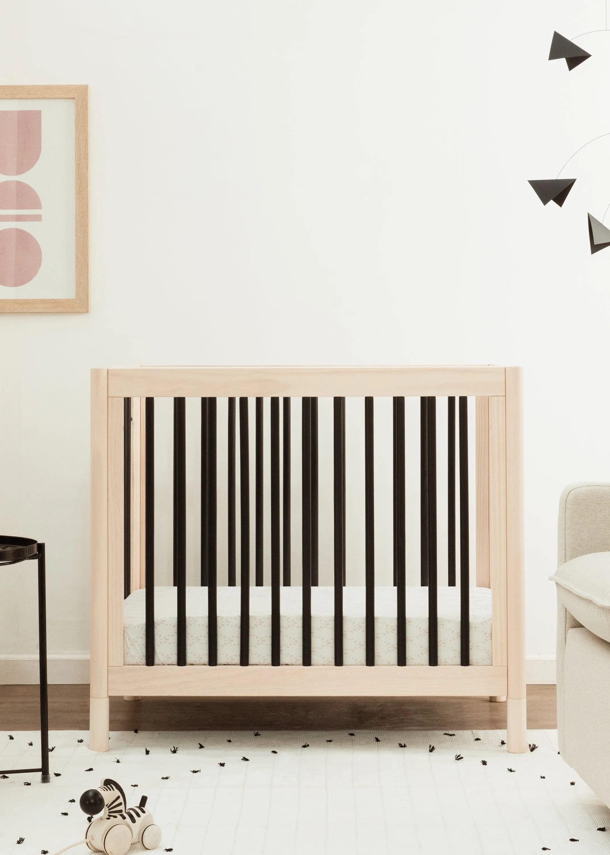 GELATO 4-IN-1 CONVERTIBLE MINI CRIB - WASHED NATURAL/BLACK