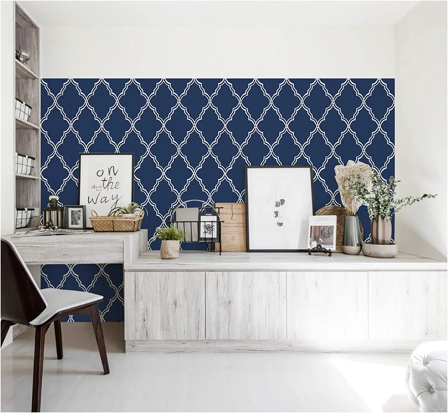 Geometric  Wallpaper Trellis Navy/White 17.7in x 9.8ft