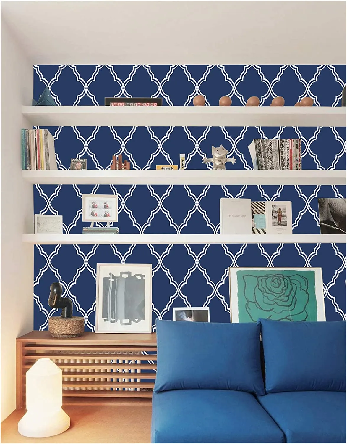 Geometric  Wallpaper Trellis Navy/White 17.7in x 9.8ft