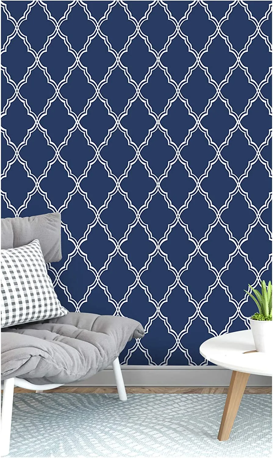 Geometric  Wallpaper Trellis Navy/White 17.7in x 9.8ft