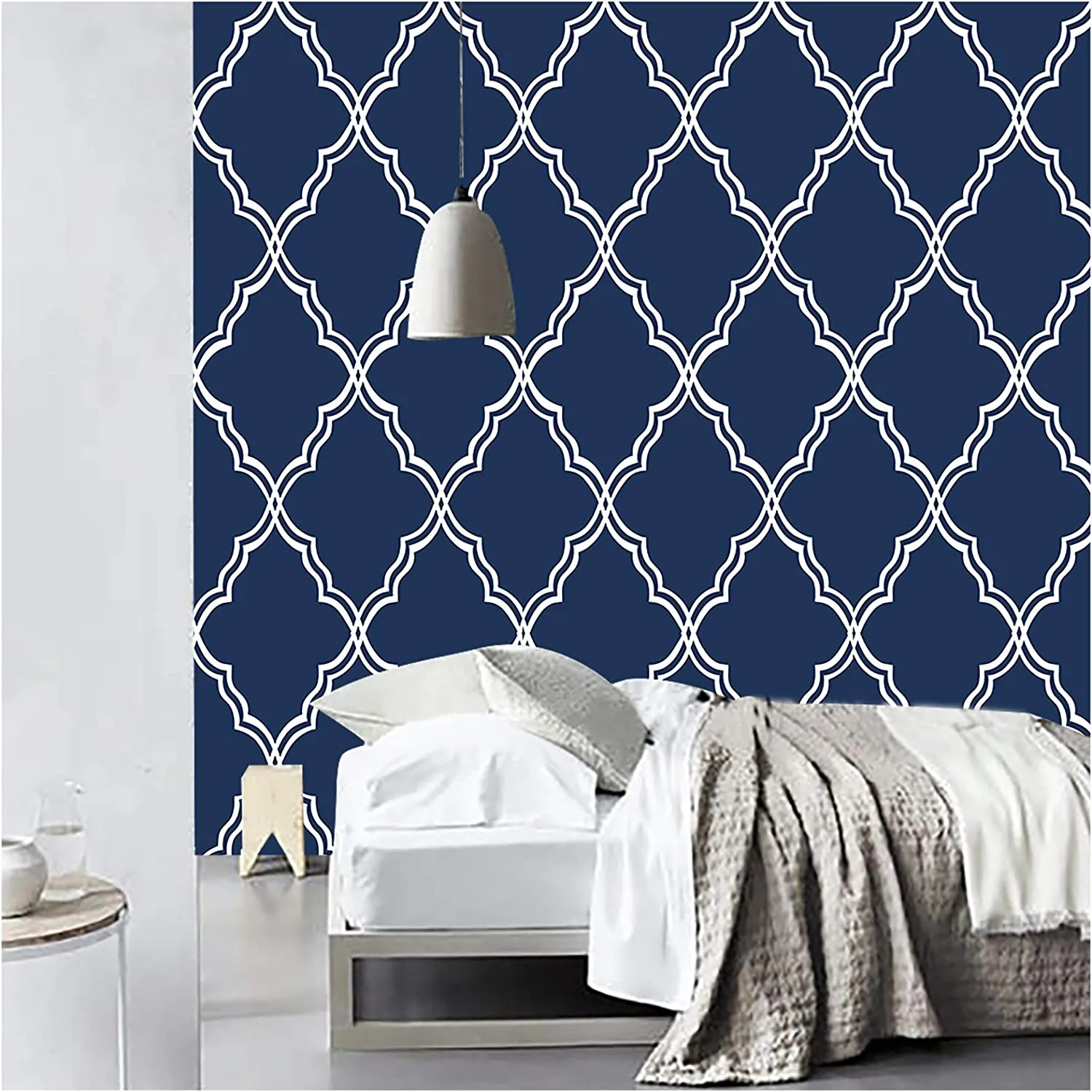 Geometric  Wallpaper Trellis Navy/White 17.7in x 9.8ft