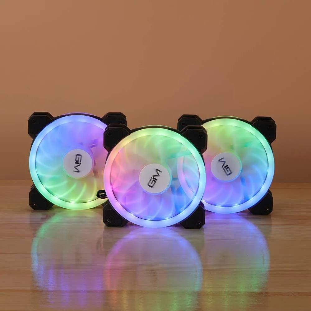 GIM RGB 120 mm Fan Case Fan Pack of 3 PC Quiet Lighting Modes Music Rhythm 5v ARGB with Remote Control Speed Adjustable SATA Connection