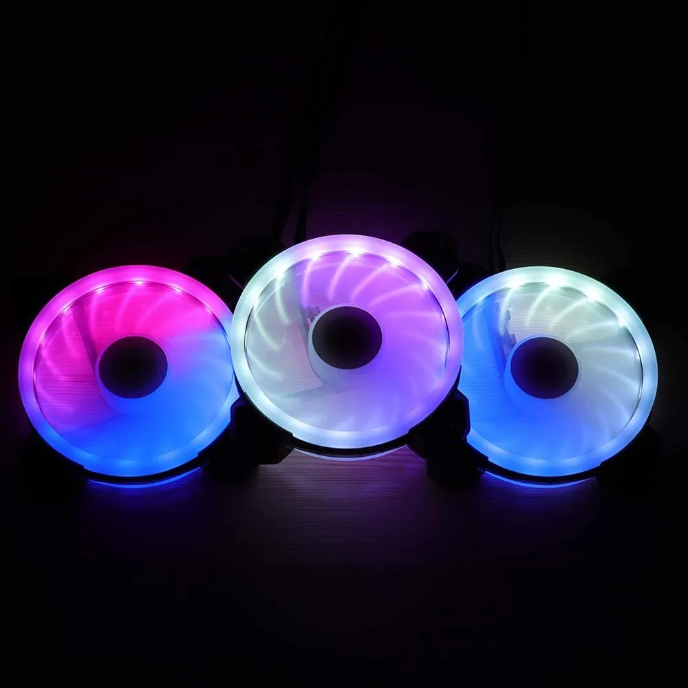 GIM RGB 120 mm Fan Case Fan Pack of 3 PC Quiet Lighting Modes Music Rhythm 5v ARGB with Remote Control Speed Adjustable SATA Connection