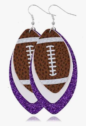 Glitter Leather Football Lightweight Earrings